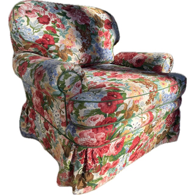 Custom Floral Upholstered Club Chair Attributed to Mario Buatta For Sale - Image 9 of 18