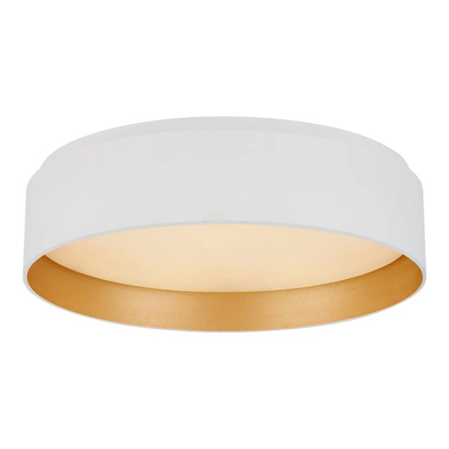 Visual Comfort Signature Shaw Small Flush in Matte White & Gild with White Glass For Sale