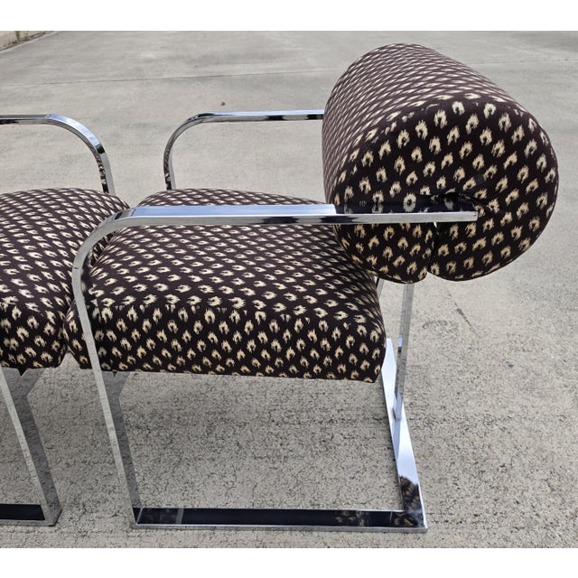 Milo Baughman for Thayer Coggin 1970s Postmodern Chrome Cantilever Armchairs Pair For Sale - Image 9 of 18