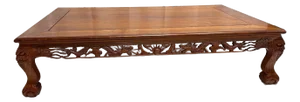 Mid-20th Century Chinese Low Table With Carved Dragons and Phoenix Motifs – Attributed Rosewood