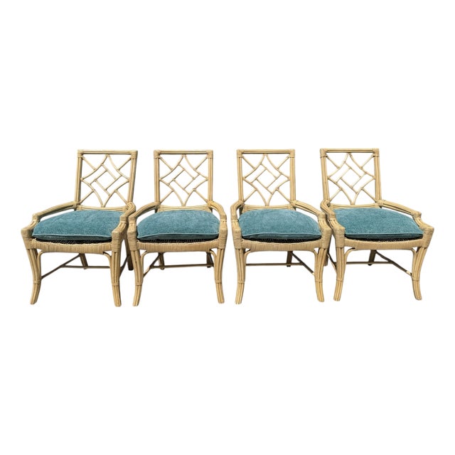 Vintage Lane Venture Fretwork Rattan Dining Chairs, Set of 4 For Sale