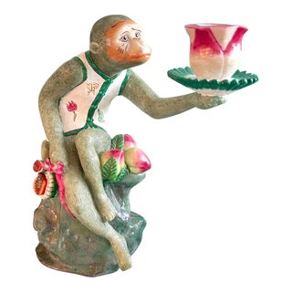 Late 20th Century Chinoiserie Monkey Candle Holder For Sale