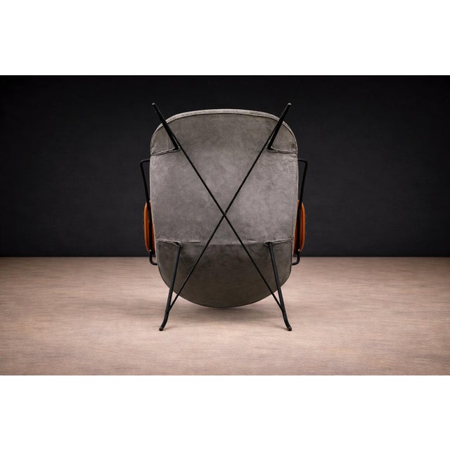 Wood Pair of Armchairs Gray Fabric, Rosewood, & Metal, Carlo Hauner, 1950s - Lot 184 For Sale - Image 7 of 14