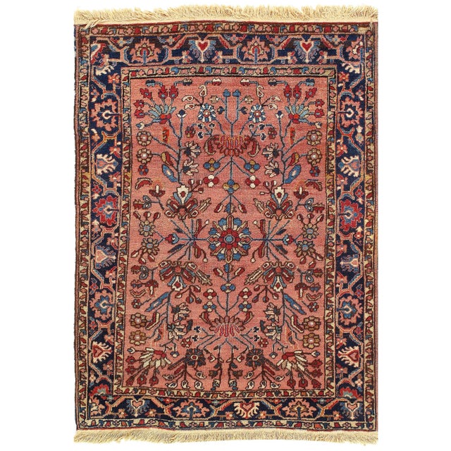 Rose Color Fine Hand Knotted Antique Sarouk Mohajeran 3'5'' X 4'11'' For Sale - Image 4 of 4