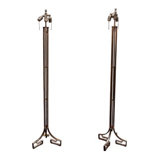 Pair of Antique Iron Floor Lamps, 79" Tall, Three-Socket Pull Chain, Patinated Bronze For Sale