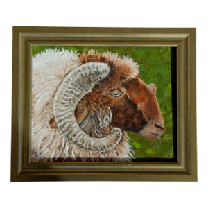 Ram Sheep Portrait English Traditiona Realism Imoressionism Antique White Sienna Green Original Oil Painting by Cleo Plowden