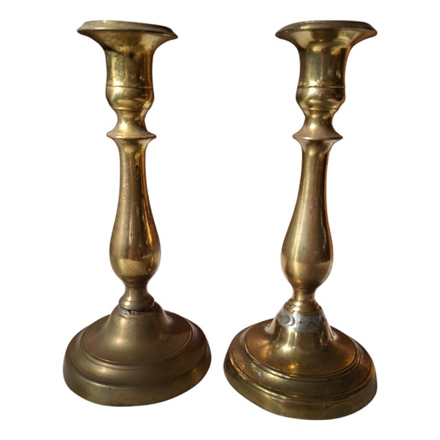 Vintage Brass Candleholders, 1950, Set of 2 For Sale