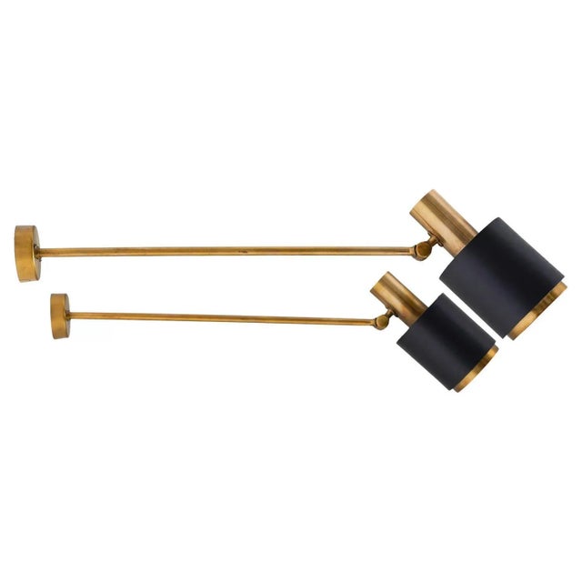 Mid-Century Scandinavian Brass Wall Lamps attributed to Falkenbergs Belysning, 1960s, Set of 2 For Sale - Image 11 of 11