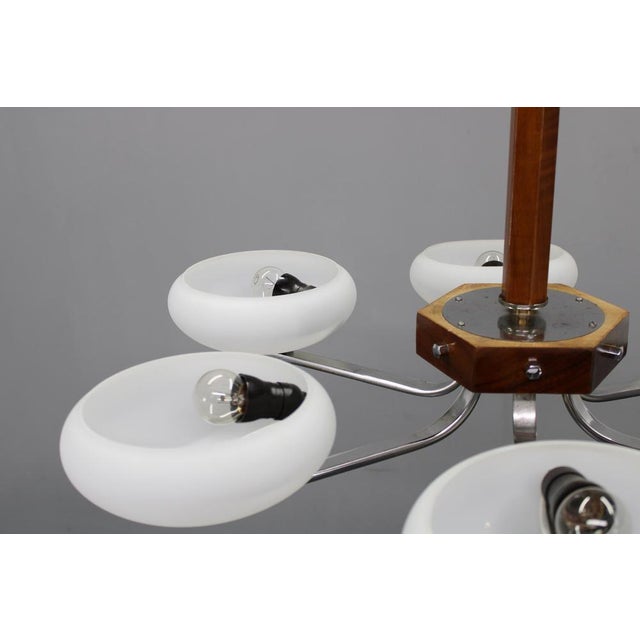 Art Deco Chrome and Glass Chandelier, Czechoslovakia, 1940s For Sale - Image 4 of 12