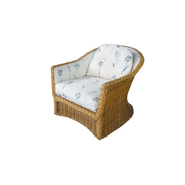 Contemporary Vintage Bohemian Organic Modern Coastal Braided Wicker Barrel Patio Arm Chair For Sale - Image 3 of 18