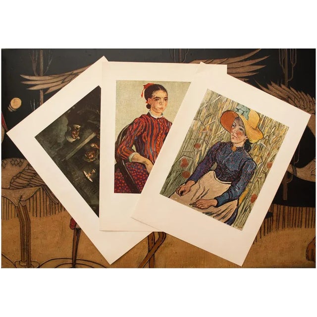 Set of 3 vintage First Edition full-color prints of paintings by Vincent Van Gogh. Printed on one side. Hand tipped on...