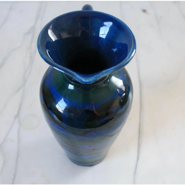 Vintage Italian Blue and Green Pottery Pitcher For Sale - Image 4 of 7