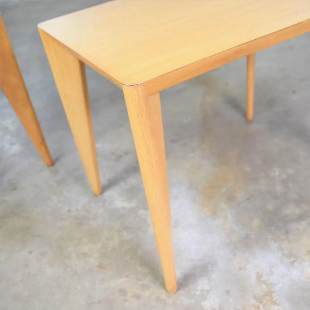 Mid Century Modern Side Tables or End Tables Blonde With Laminate Tops a Pair For Sale - Image 11 of 13