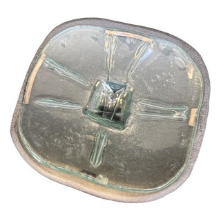 Table Bowl in Ceramic with Glass and Steel Inlay by Jean Fradin, 1970 For Sale