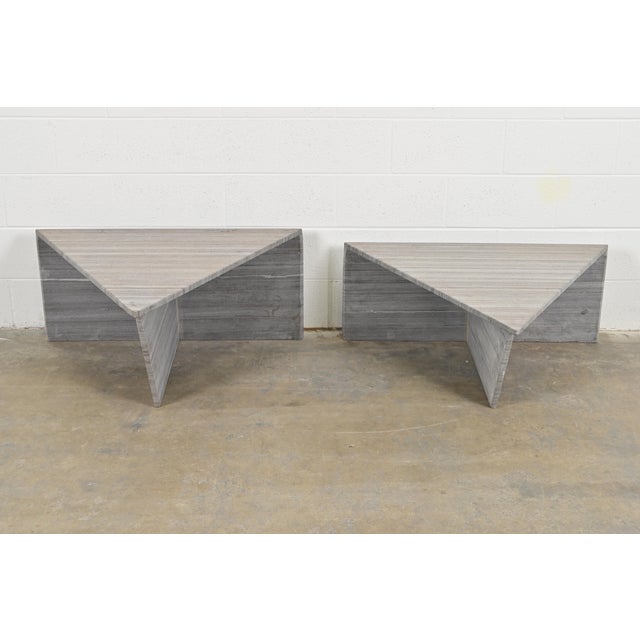 Mid-Century Modern Postmodern Italian Granite Triangular Side Tables, Pair For Sale - Image 3 of 8