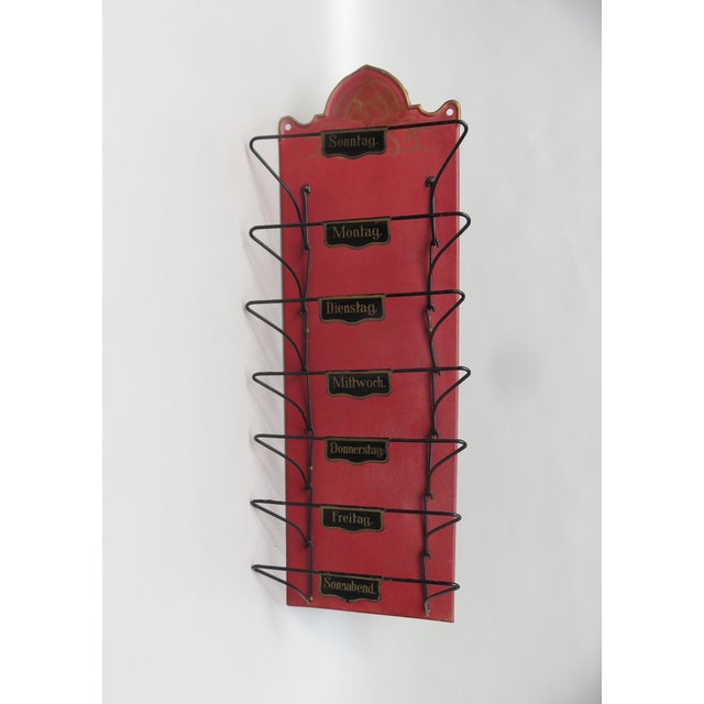 Art Nouveau Wall Newspaper Stand in Metal Bordeau Red, Black & Gold, 1890s For Sale - Image 3 of 15