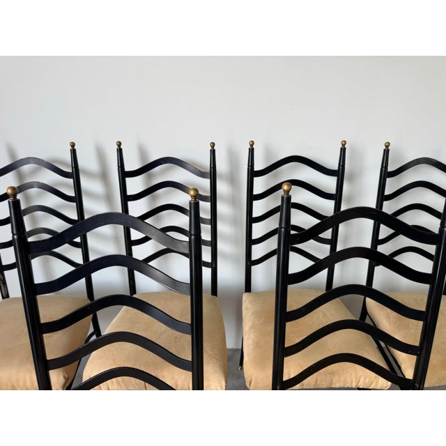 1970s Vintage Italian Gio Ponti-Style High Ladder Back Metal Dining Chairs With Brasset of 6/ Sold For Sale In Miami - Image 6 of 12