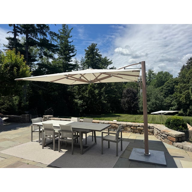 White Tuuci Ocean Master Max Cantilever Umbrella | 10' Sq | Aluma-Teak | Triple Plate | $25k Retail For Sale - Image 8 of 12