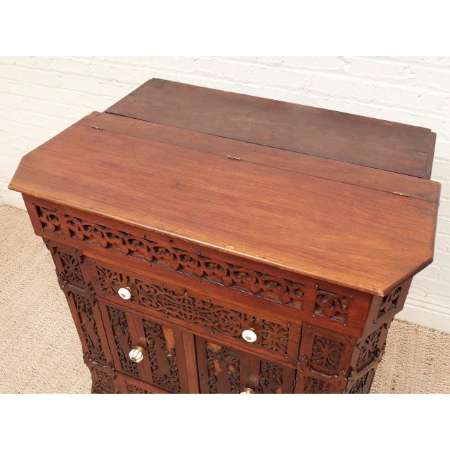 Asian Heavily Hand Carved Flip Top Dry Bar Cabinet For Sale - Image 10 of 10