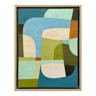 Contemporary Mid-Century Modern Inspired Abstract Oil Painting in Float Frame For Sale