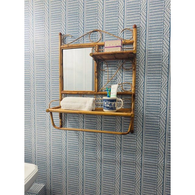 Vintage Bamboo Wall Shelf With Mirror and Towel Rack For Sale - Image 10 of 10