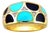 Blue Teal Turquoise & Black Onyx Diamonds 14k Yellow Gold Statement Dome Ring, Size 7 For Sale