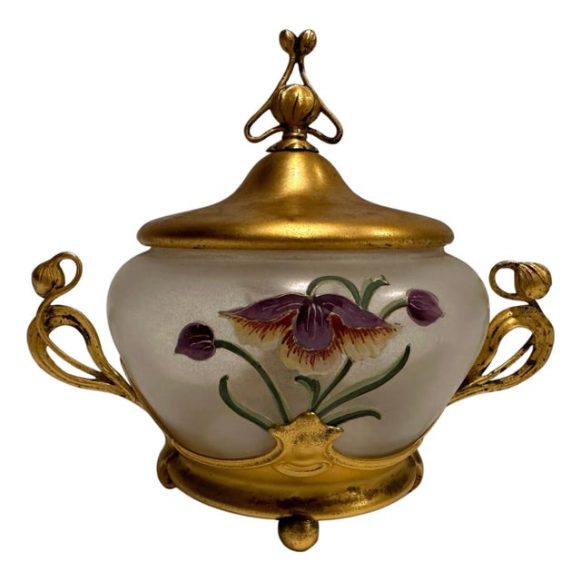 Late 19th Century WMF Gilt and Painted Glass Covered Box For Sale