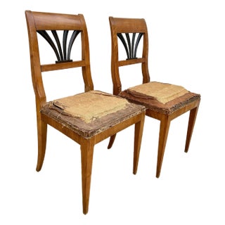 Pair of Antique Cherrywood Biedermeier Side Chairs For Sale