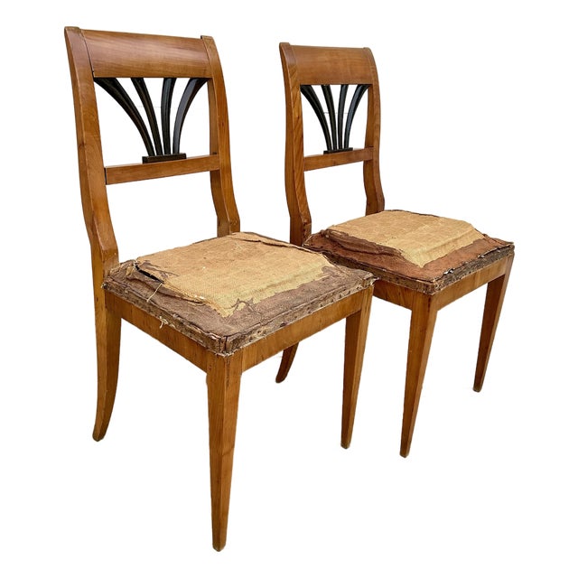 Pair of Antique Cherrywood Biedermeier Side Chairs For Sale