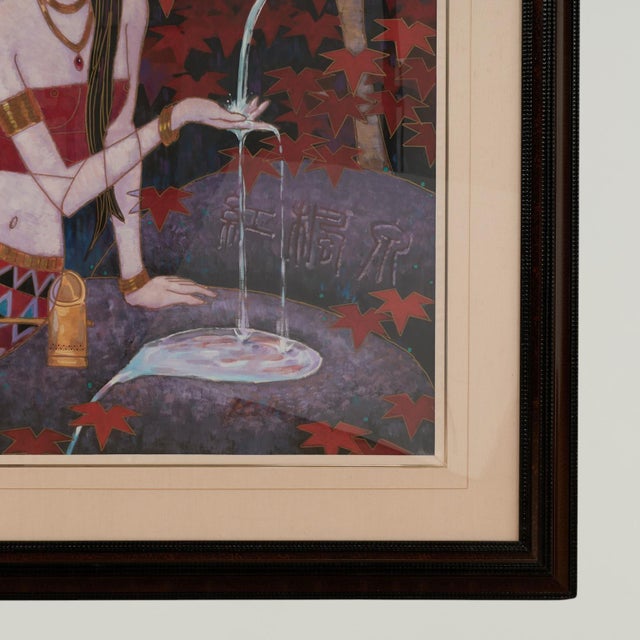 Red Vintage Gouache Painting of a Goddess by Karl Bang For Sale - Image 8 of 10