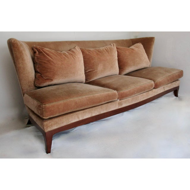 Contemporary C. .2000 Donghia "Geneva," Coll. Walnut Framed Sofa in "Bravo" Donghia Textile a Cotton-Velvet For Sale - Image 3 of 18