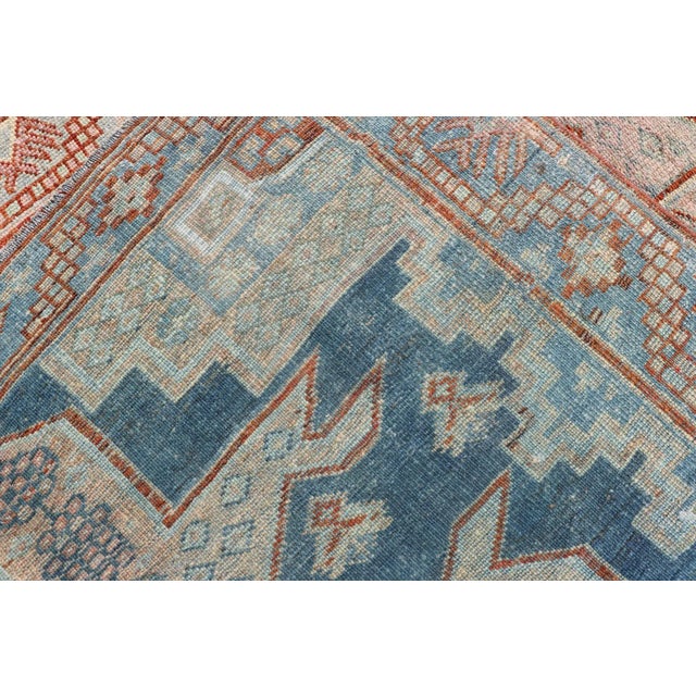 Persian Kurdish Antique Rug With Tribal Design in Light Blue, Teal, Taupe & Red 4'6"x5'10" For Sale - Image 10 of 10