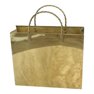 Vintage Brass Shopping Bag Magazine Rack For Sale