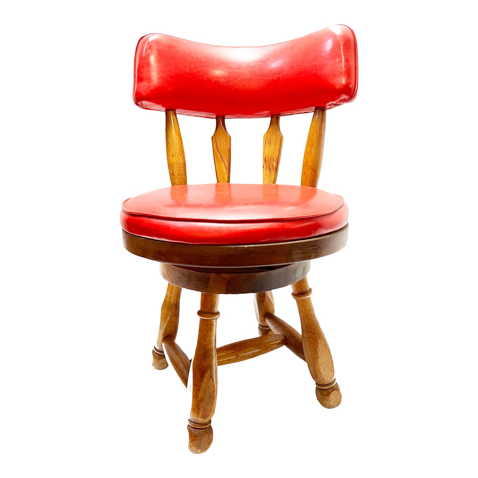 70s Bold Retro Wooden and Red Vinyl Stool Chair Chairish