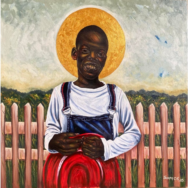 Joseph Christian Ekeomobong, The Smile That Remains, 2025 Acrylic and charcoal on canvas 36 × 36 × 1 in | 91.4 × 91.4 ×...