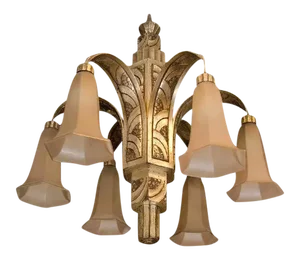 Frosted Glass Shades Art Deco Silvered Bronze Chandelier