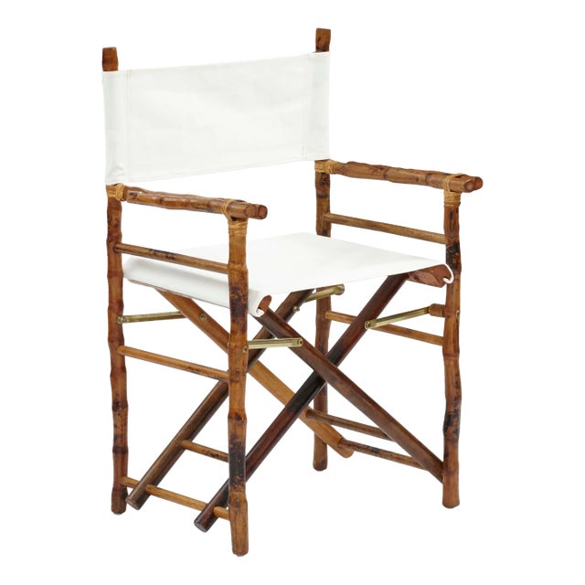 Folding Campaign Directors Chair, Brown, Rattan For Sale