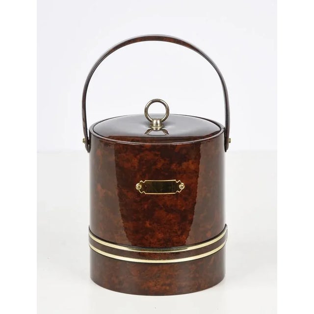 1970s Mid-Century Italian Faux Briar Plastic Ice Bucket with Top, 1970s For Sale - Image 5 of 15