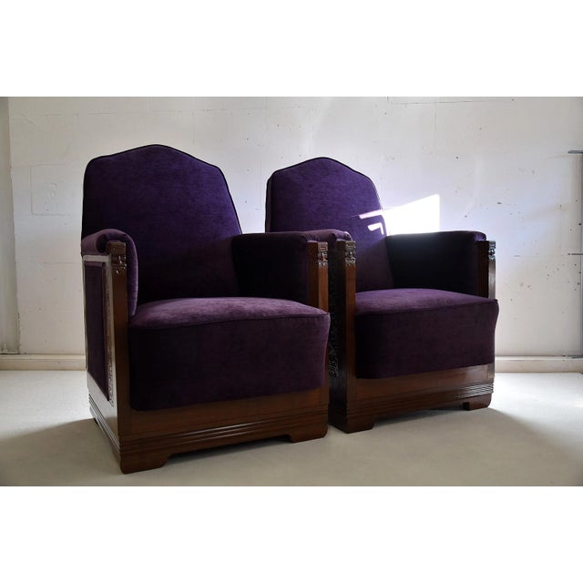 Wood Art Deco Mahogany and Purple Velvet Lounge Chair by Carel Adolph Lion Cachet, 1930s For Sale - Image 7 of 9