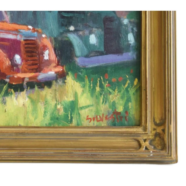 Silvio Silvestri, Listed Artist Antique Trucks Landscape Oil Painting W/ Gold Frame For Sale In Los Angeles - Image 6 of 10