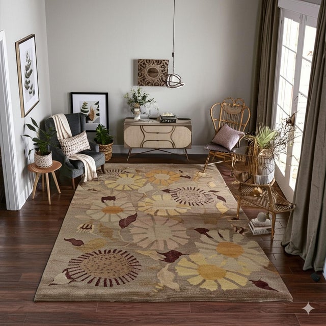 9x12 Serene Timeless Brown Geometric Floral Modern Hand Knotted Wool Carpet Rug For Sale - Image 4 of 5