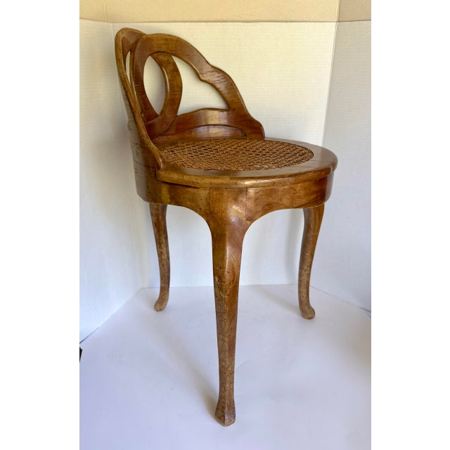 Art Nouveau Early 20th C. Italian Three-Legged Caned Vanity Chair With Sculptural Loop Back For Sale - Image 3 of 13