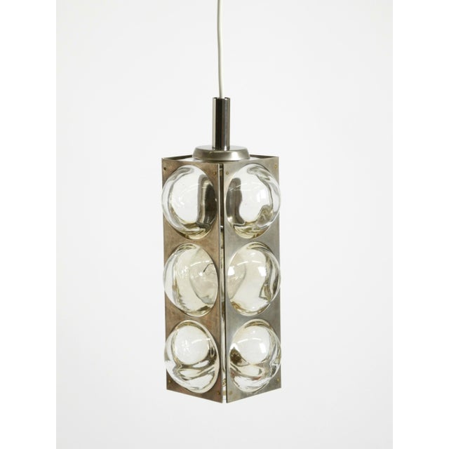 Metal Vintage Space Age Pendant Lamp in Glass and Nickel-Plated Metal by Temde, 1960s For Sale - Image 7 of 18