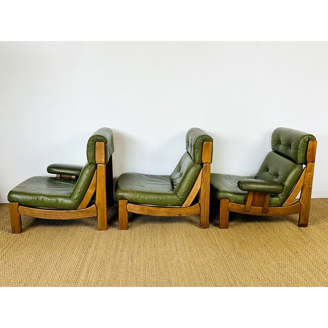 Vintage Scandinavian Modular Sofa in Green Leather and Oak, 1960s, Set of 3 For Sale - Image 10 of 18