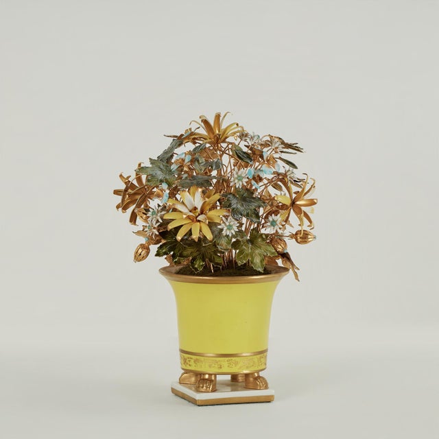 Yellow Vintage Italian Enameled Brass Flower Arrangement For Sale - Image 8 of 10