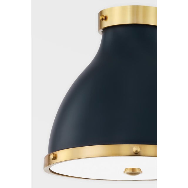 Transitional Hudson Valley Lighting Mark D. Sikes Painted No. 3 2-Light Flush Mount, Aged Brass/Darkest Blue For Sale - Image 3 of 5