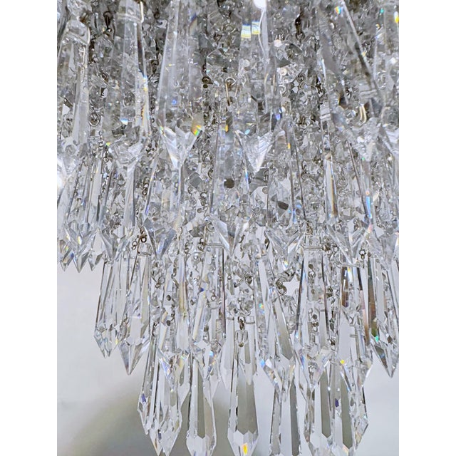 Metal Vintage Crystal Upside Down Waterfall Chandelier With Ornate Silver-Tone Rim For Sale - Image 7 of 10