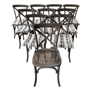 Restoration Hardware Madeleine Rattan Dining Side Chairs With Cushions-Set of 10 For Sale