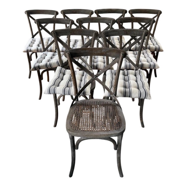 Restoration Hardware Madeleine Rattan Dining Side Chairs With Cushions-Set of 10 For Sale