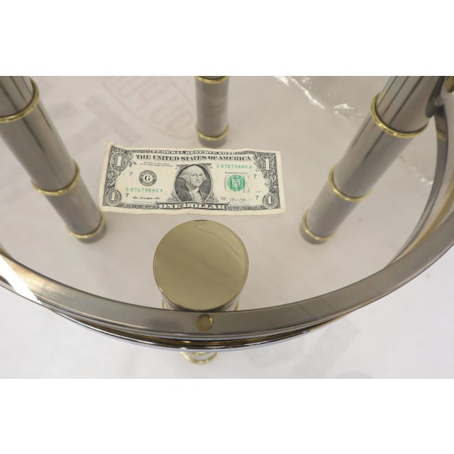 1970s Chrome Brass Smoked Glass Round Side Table For Sale - Image 10 of 11